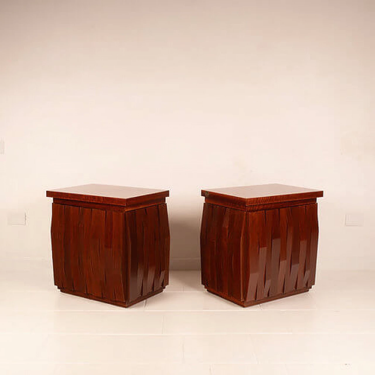 Pair of Barium solid walnut bedside tables by Luciano Frigerio for Frigerio di Desio, 1970s 1