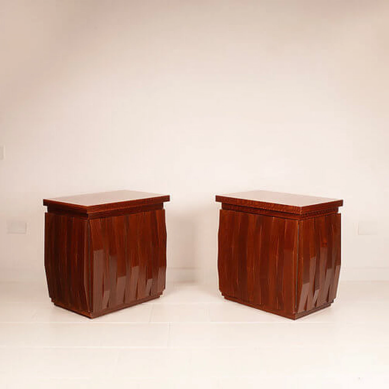 Pair of Barium solid walnut bedside tables by Luciano Frigerio for Frigerio di Desio, 1970s 2