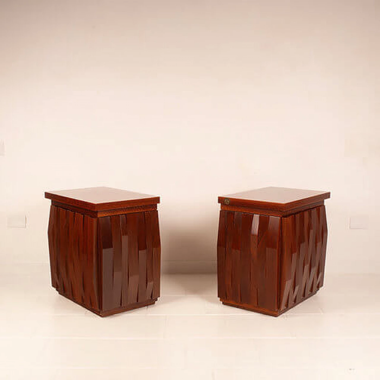 Pair of Barium solid walnut bedside tables by Luciano Frigerio for Frigerio di Desio, 1970s 5