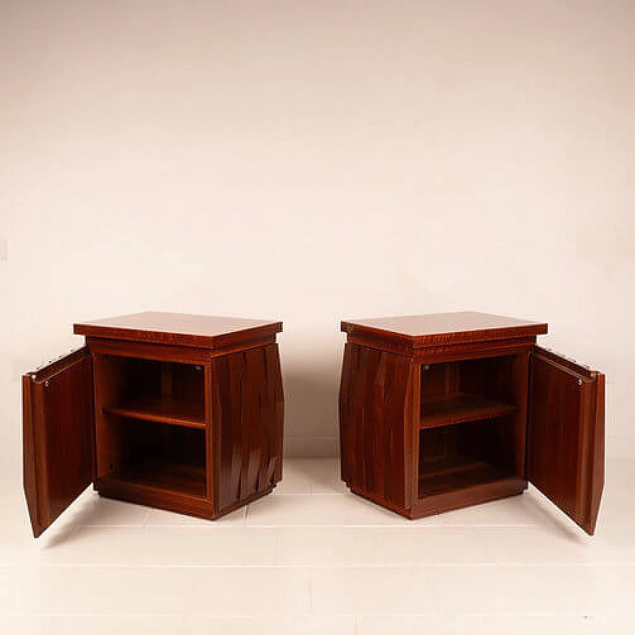 Pair of Barium solid walnut bedside tables by Luciano Frigerio for Frigerio di Desio, 1970s 14