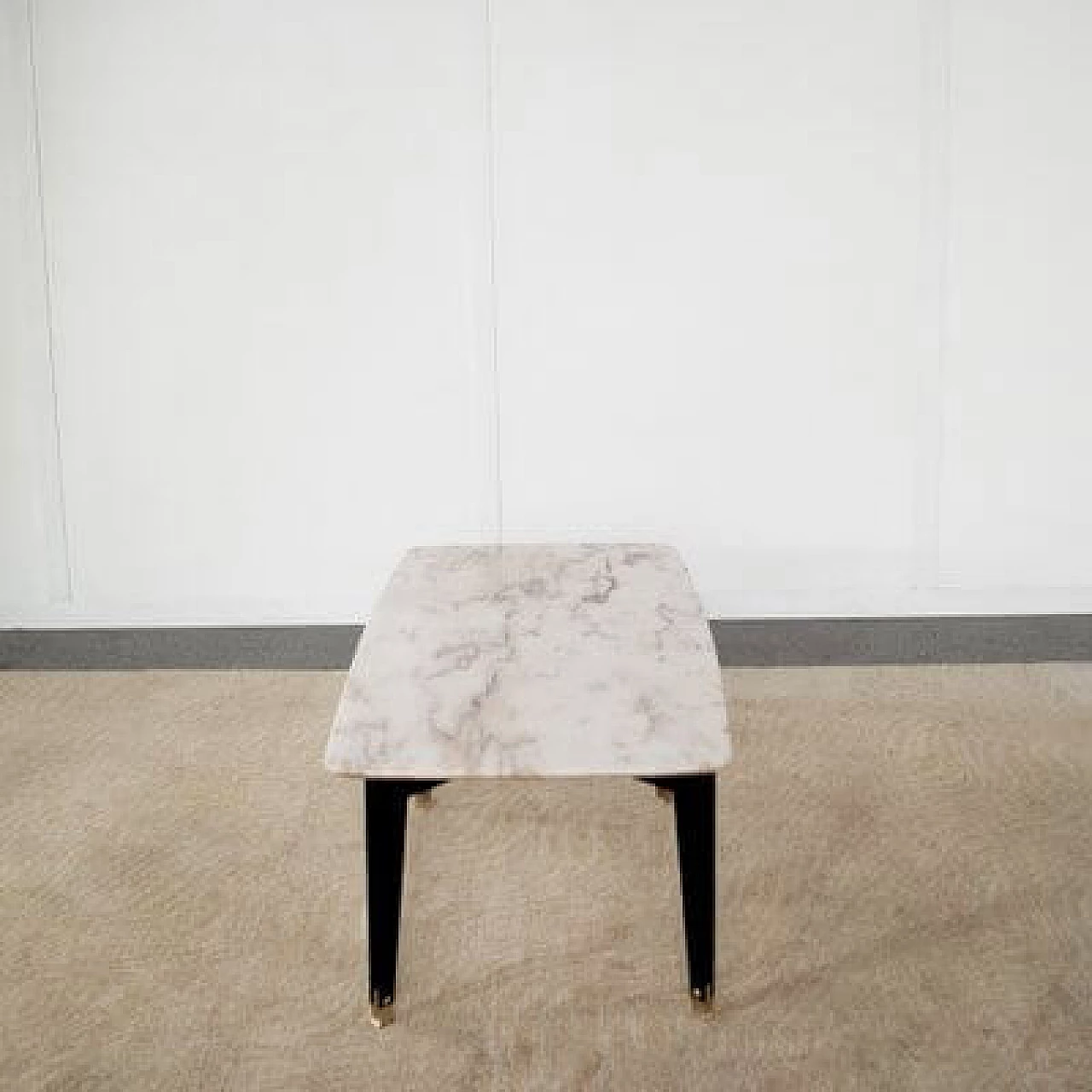 Black enameled metal, brass and pink marble coffee table, 1950s 4