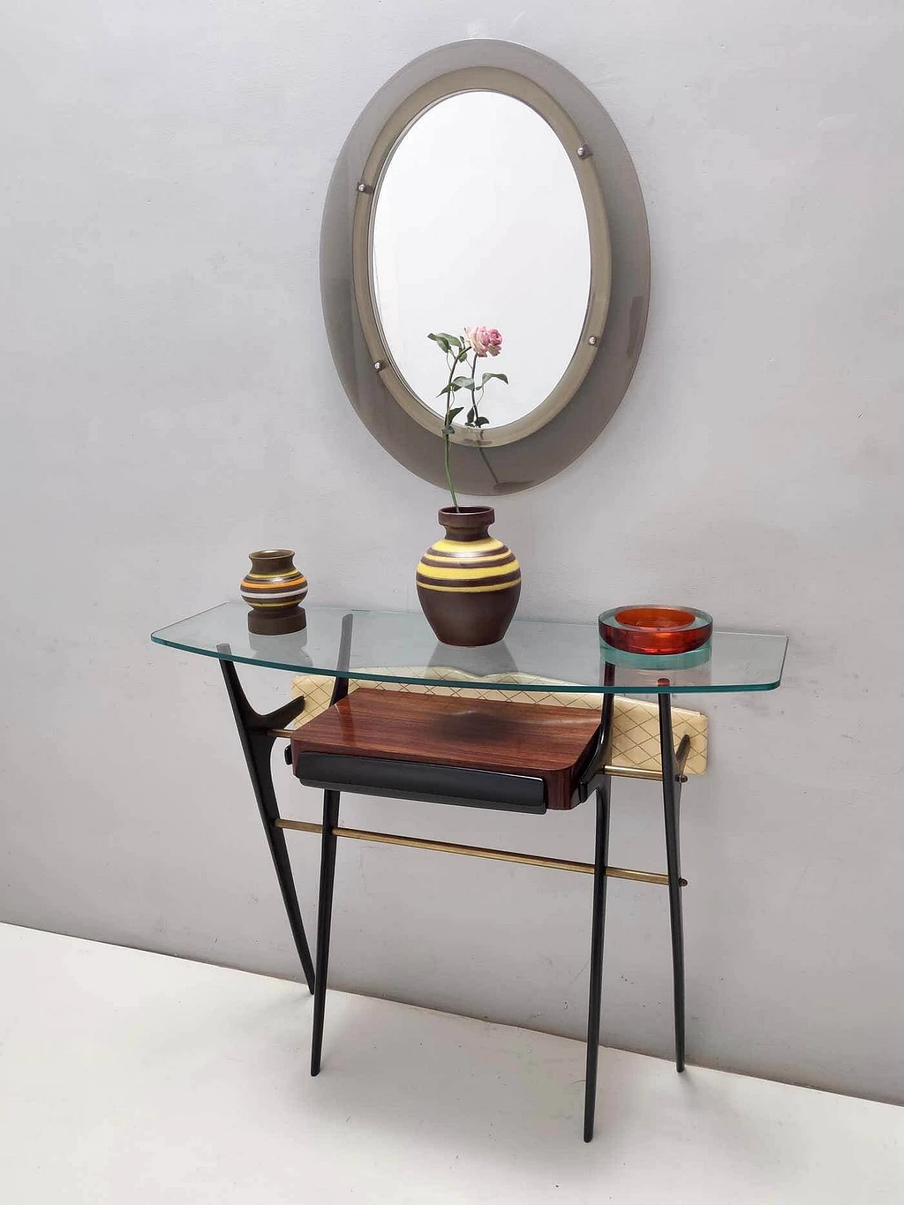 Wall mirror with smoked glass frame in the style of Max Ingrand for Fontana Arte, 1960s 4