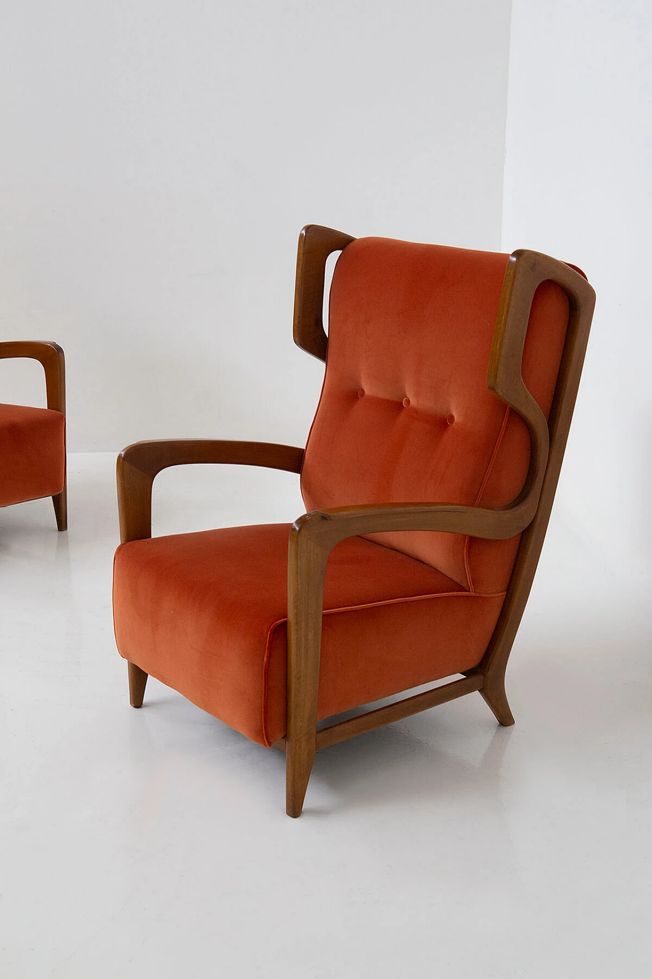 Pair of wood and velvet armchairs by Orlando Orlandi, 1950s 16