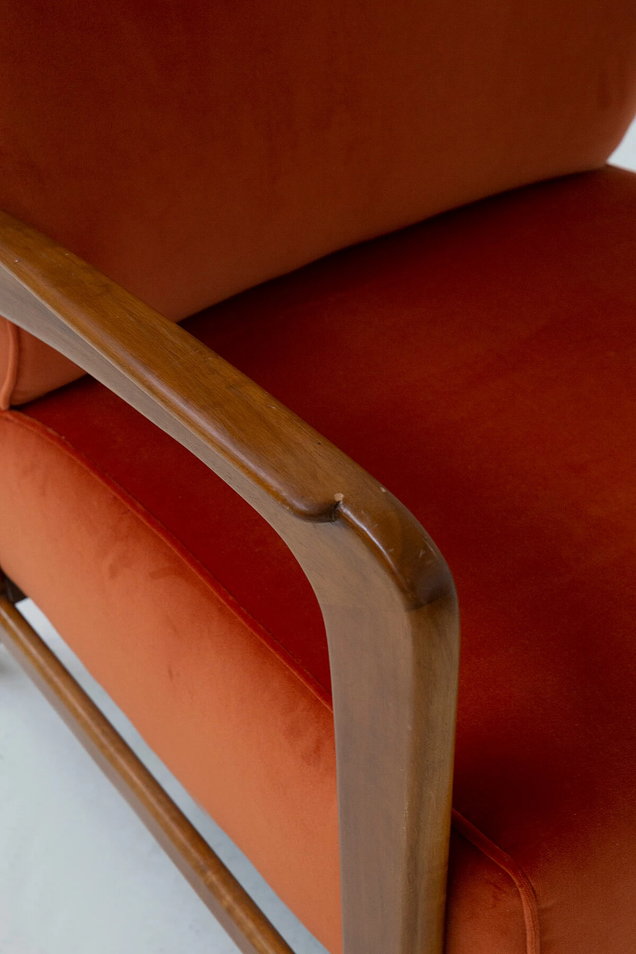 Pair of wood and velvet armchairs by Orlando Orlandi, 1950s 20