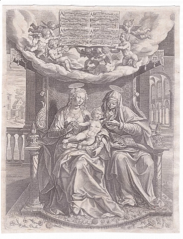 Johan Sadeler I, La Vergine, il Bambino e Sant’Anna, bulino, '500