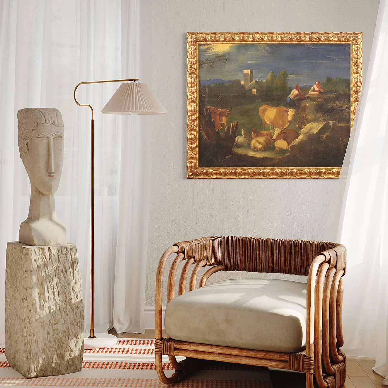 Veduta con pastori e animali, olio su tela, fine '700 17