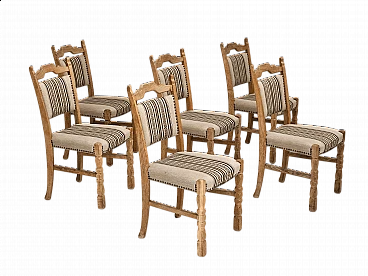 6 Danish chairs in beige and brown wool and oak, 1970s
