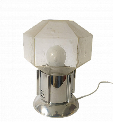 Lampada da tavolo Cubic in vetro con base cromata di Gaetano Sciolari, anni '70