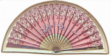 Painted silk fan in frame, 19th century