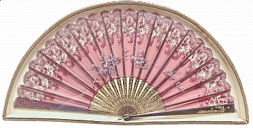 Painted silk fan in frame, 19th century