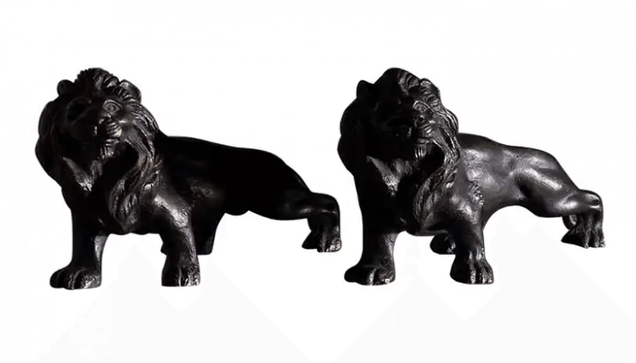 Coppia di statue in bronzo di leoni francesi, '800 1
