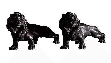 Pair of bronze statues of French lions, 19th century