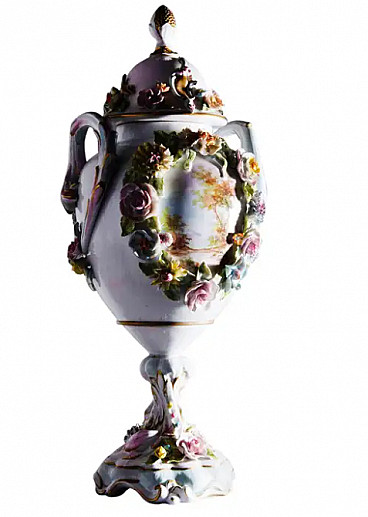 Capodimonte porcelain vase with lid, mid-20th century