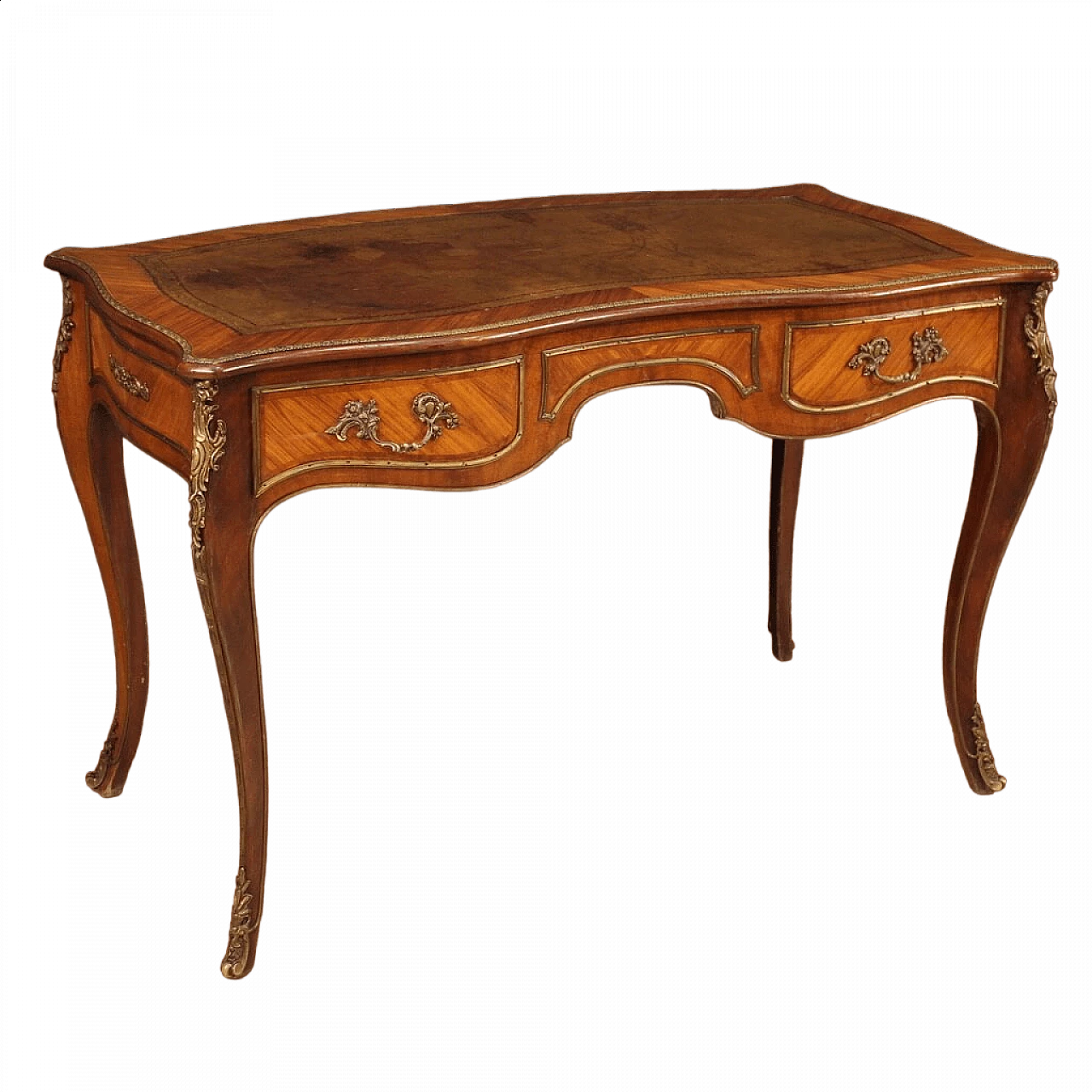 Napoleon III style wood, metal and leather writing desk, 1950s 13