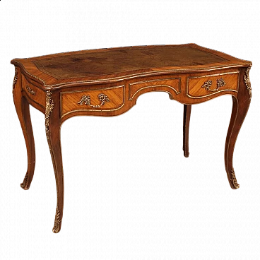 Napoleon III style wood, metal and leather writing desk, 1950s