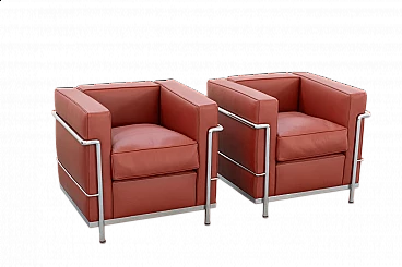 Coppia di poltrone LC2 Carmin Club Chair di Le Corbusier e Perriand per Cassina, anni '80