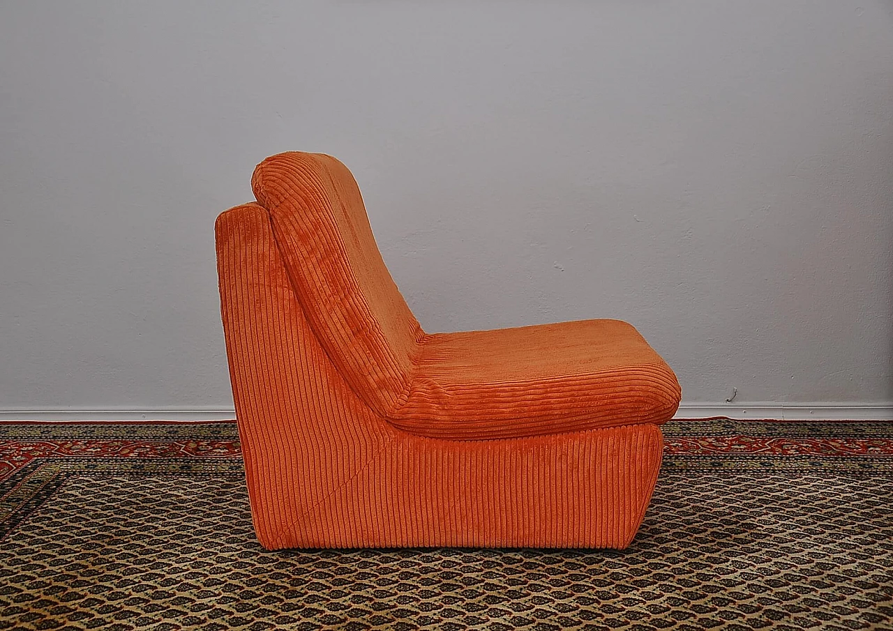 Orange corduroy modular sofa with pouf, 1970s 6