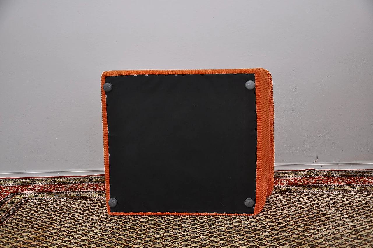 Orange corduroy modular sofa with pouf, 1970s 7