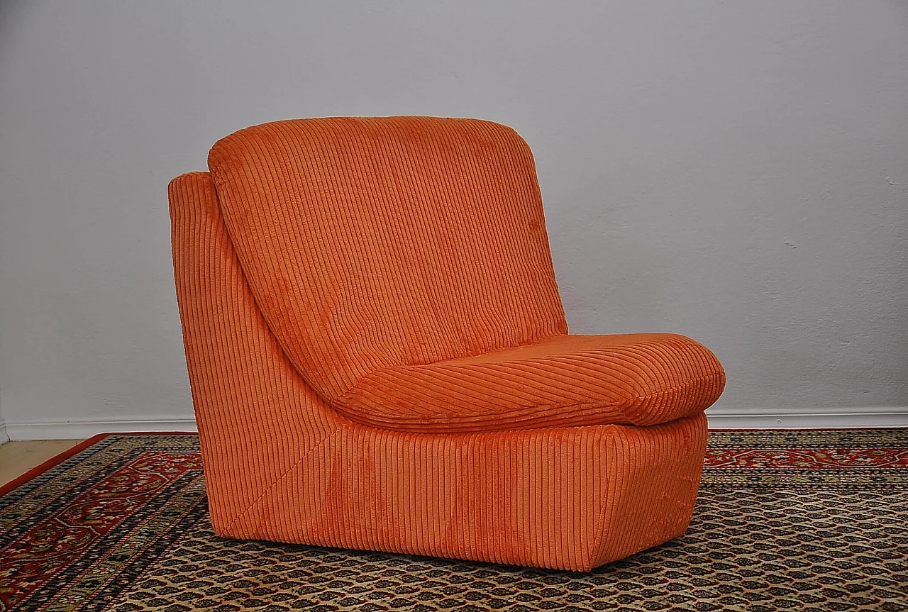 Orange corduroy modular sofa with pouf, 1970s 8