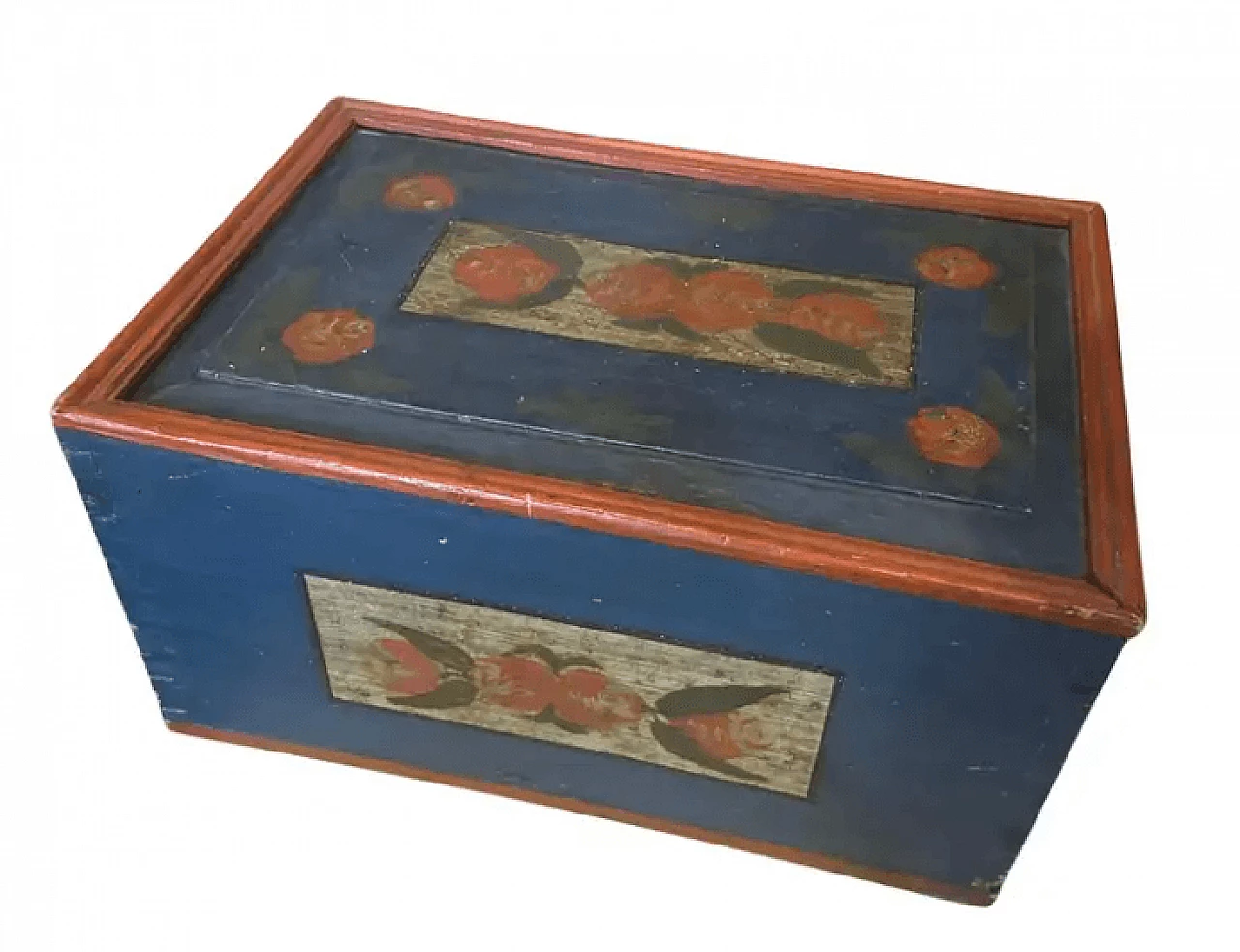 Scatola siciliana Louis Philippe in legno laccato rosso e blu, '800 1