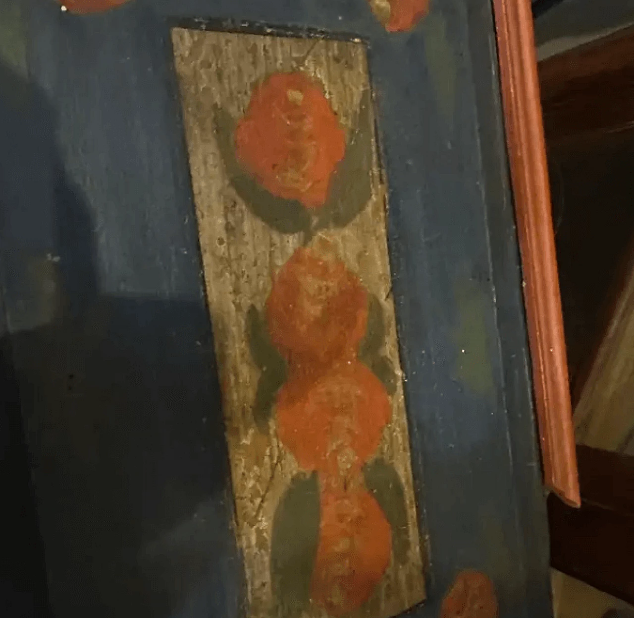 Scatola siciliana Louis Philippe in legno laccato rosso e blu, '800 9