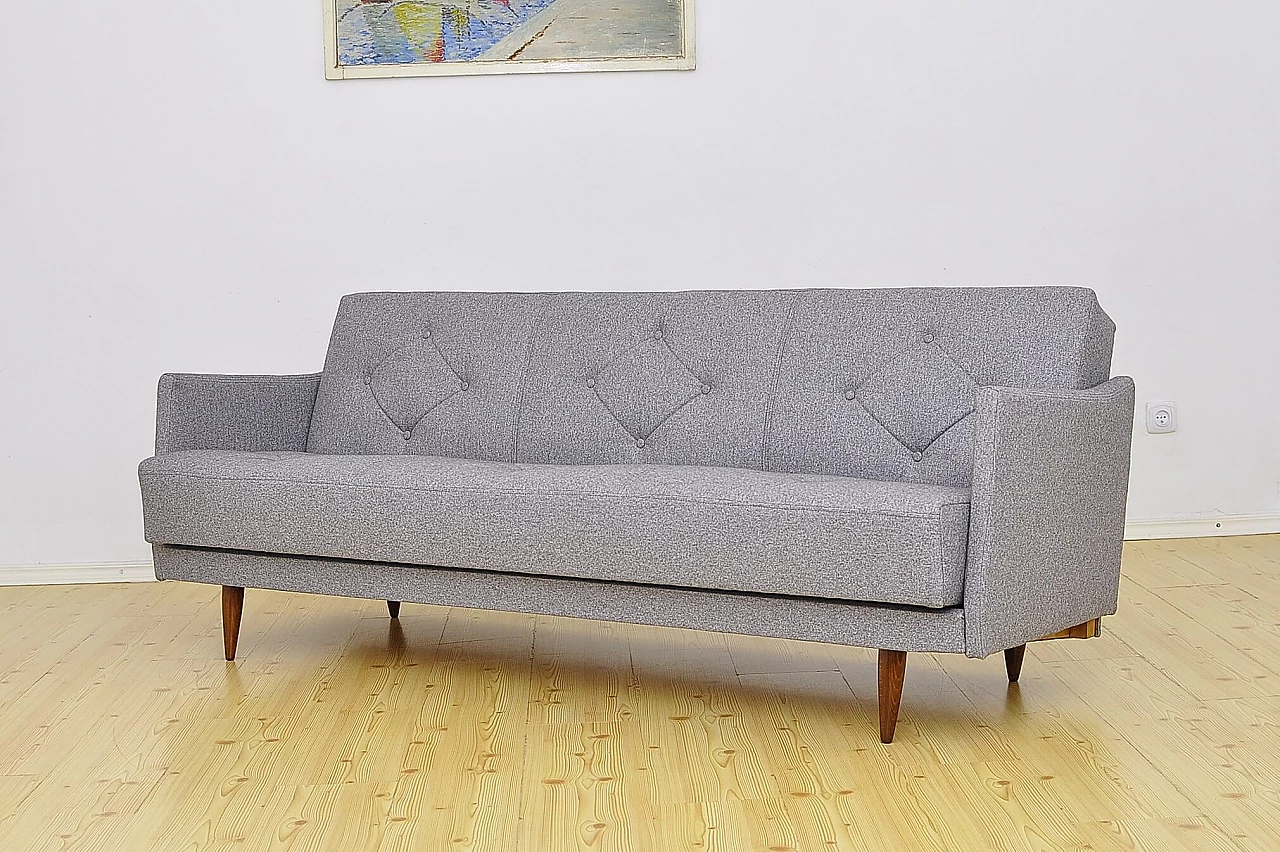 Beech and gray fabric sofa bed, 1960s 2
