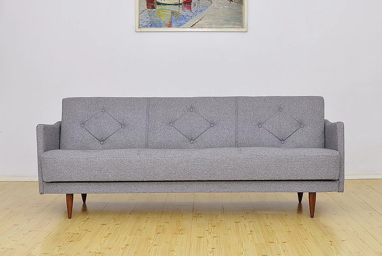 Beech and gray fabric sofa bed, 1960s 3