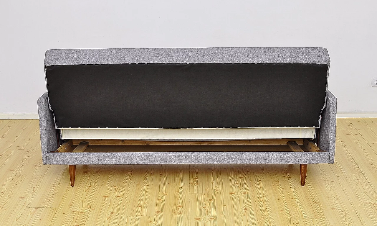 Beech and gray fabric sofa bed, 1960s 4