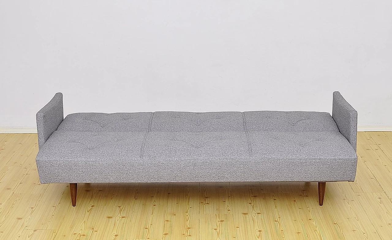 Beech and gray fabric sofa bed, 1960s 5
