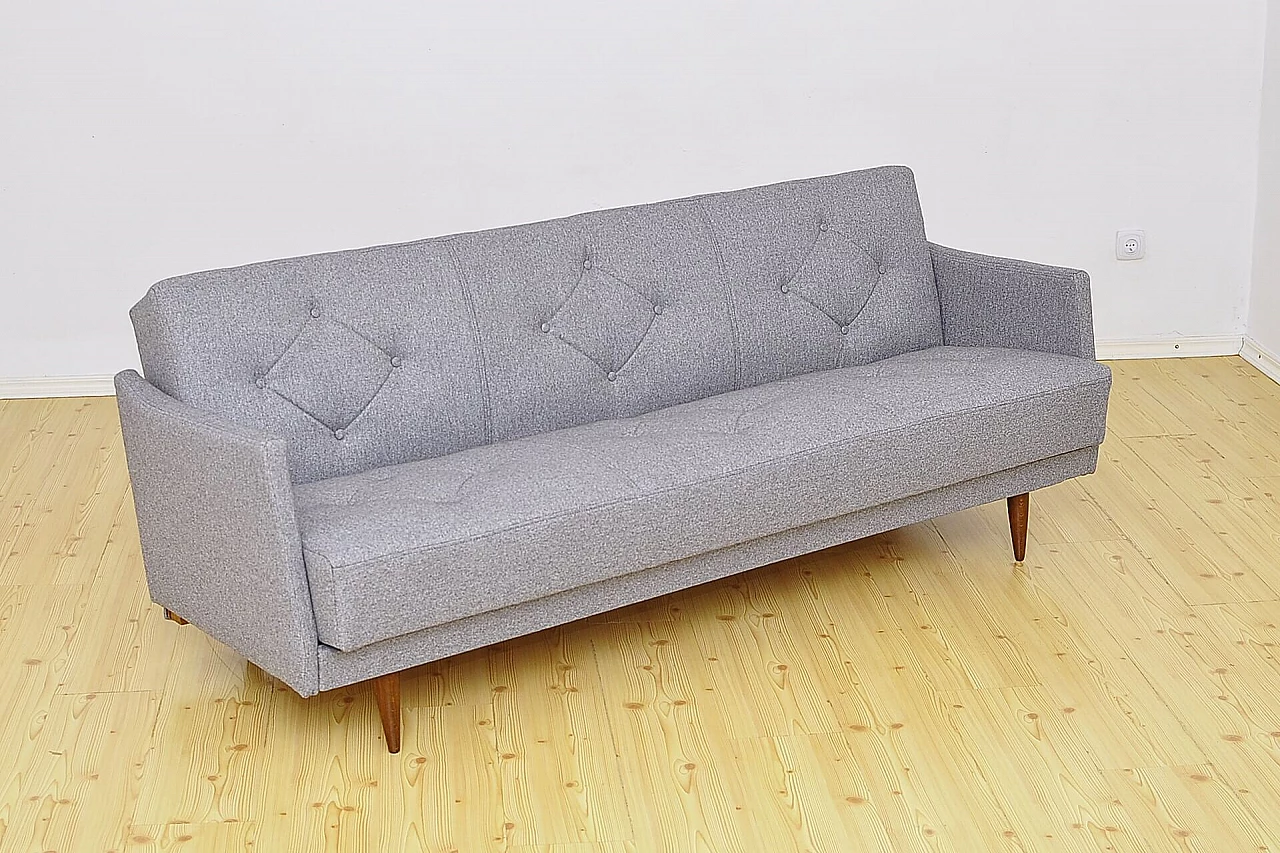Beech and gray fabric sofa bed, 1960s 6