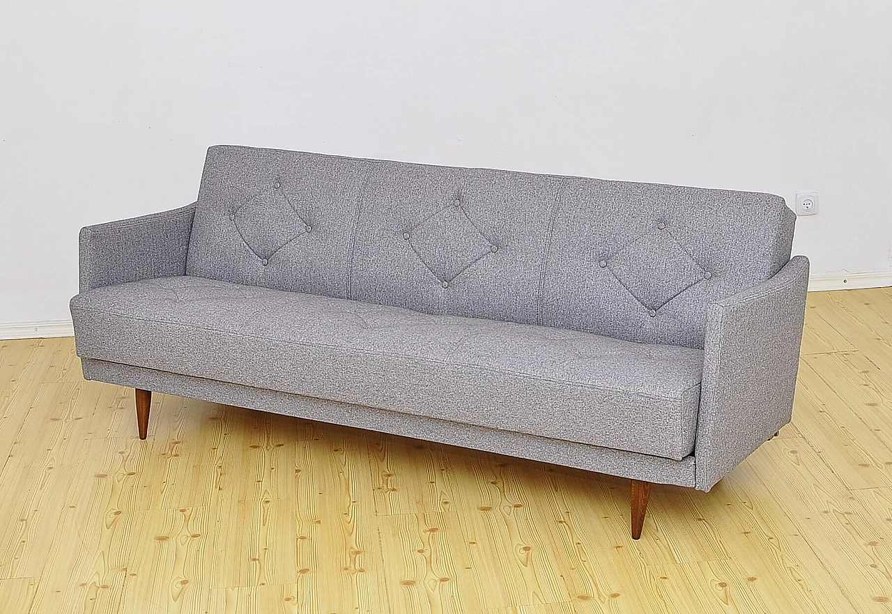 Beech and gray fabric sofa bed, 1960s 10