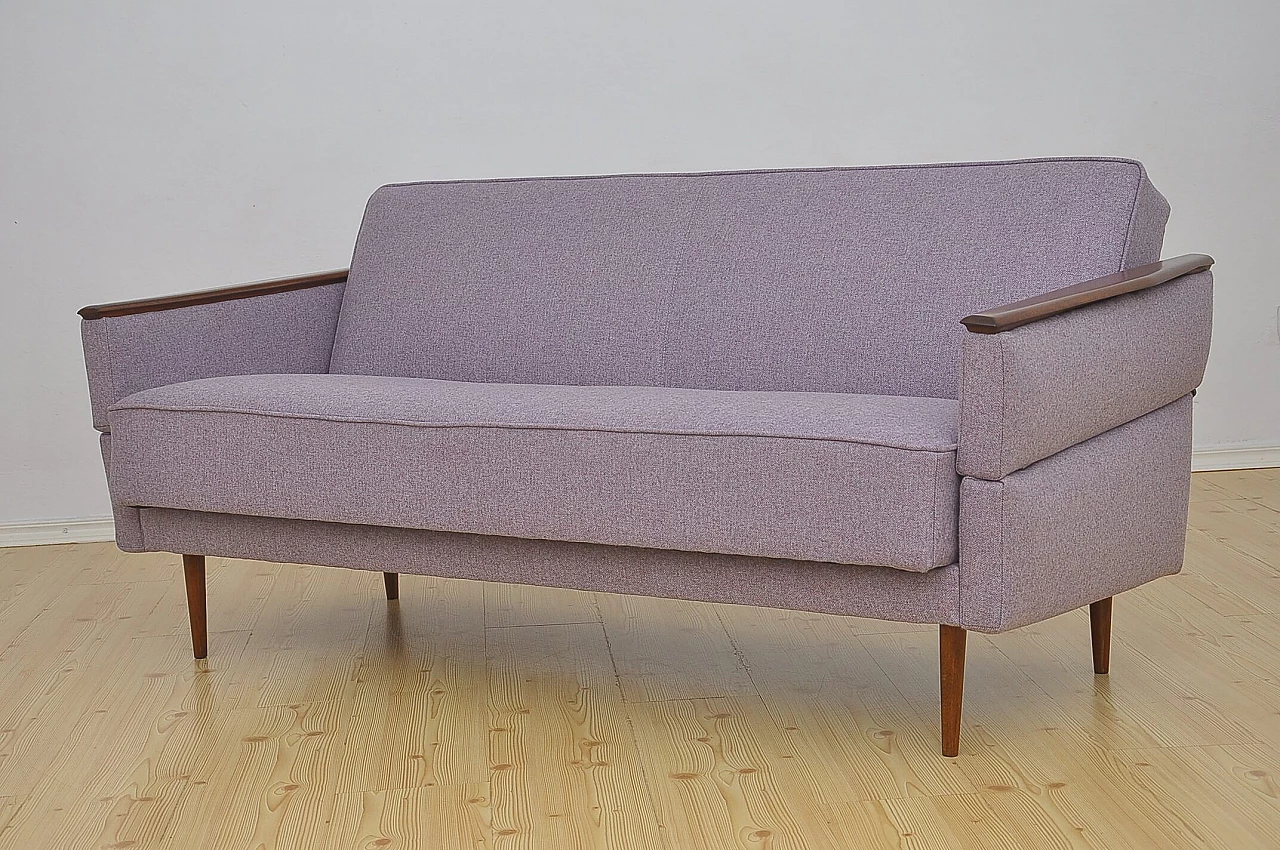 Beech and purple fabric folding sofa bed, 1960s 2