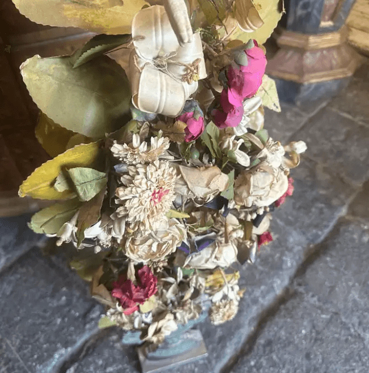 Portapalme decorativo in legno con composizione floreale, primo '800 2