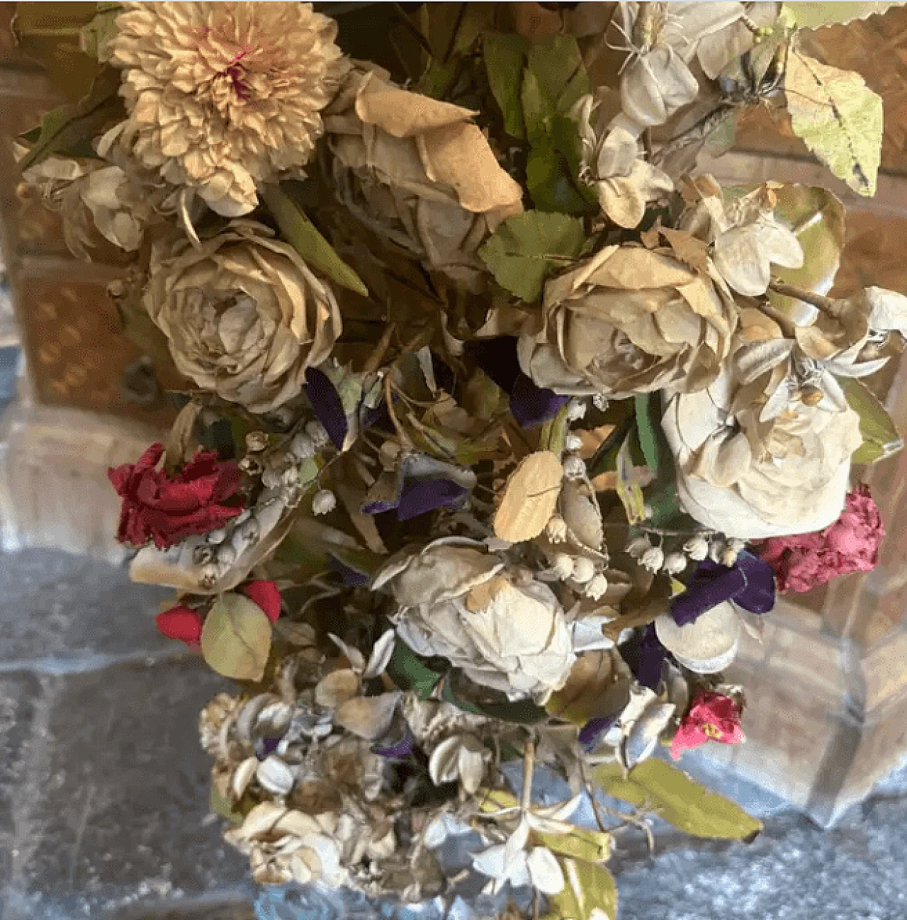 Portapalme decorativo in legno con composizione floreale, primo '800 3