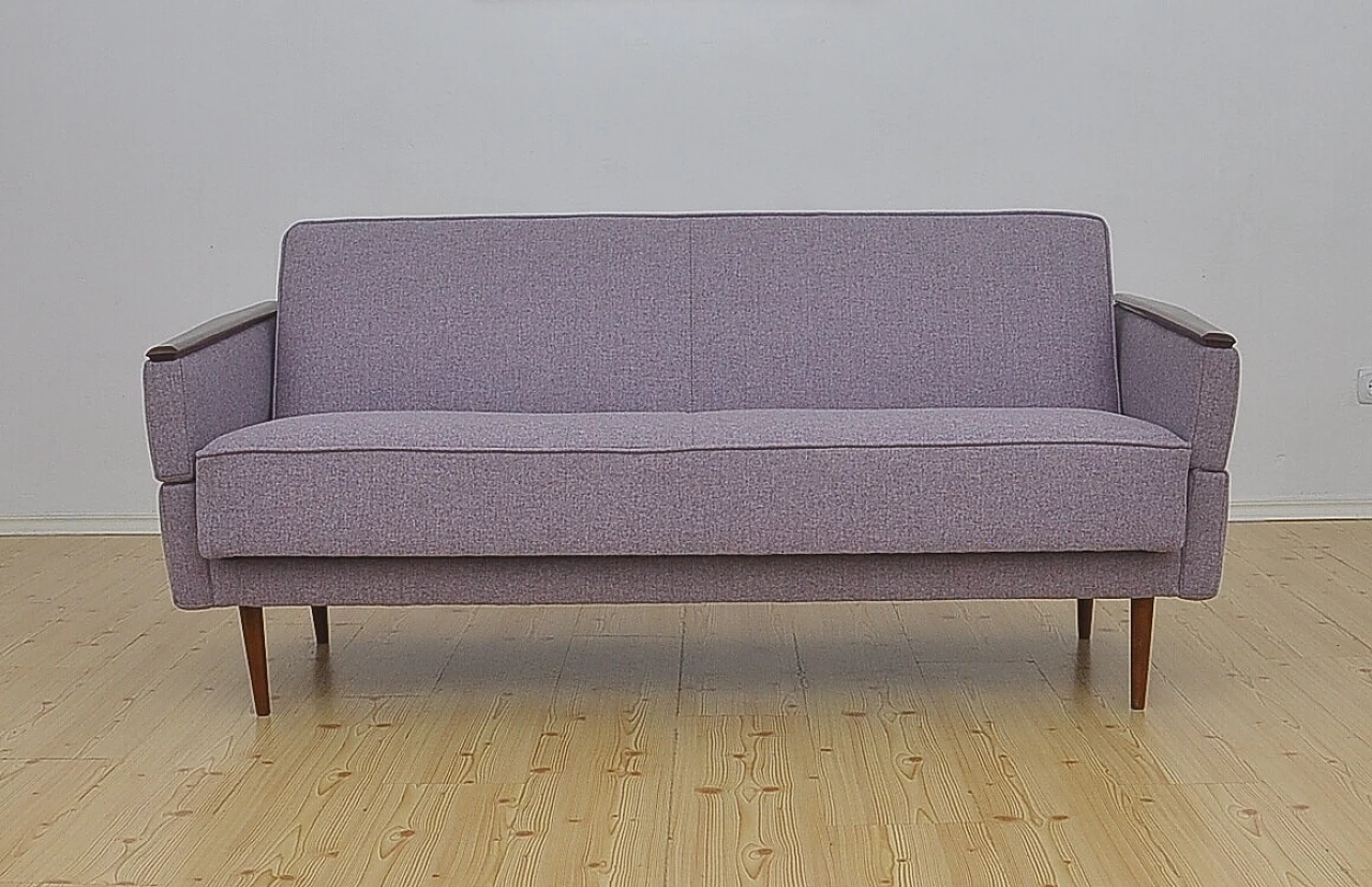 Beech and purple fabric folding sofa bed, 1960s 3
