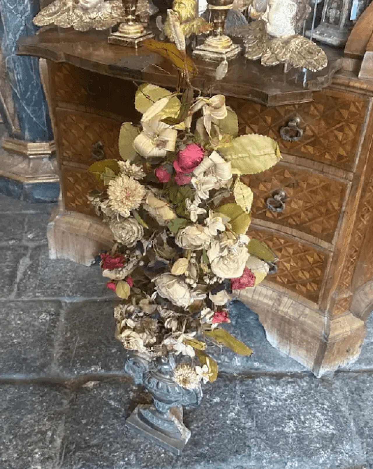 Portapalme decorativo in legno con composizione floreale, primo '800 5