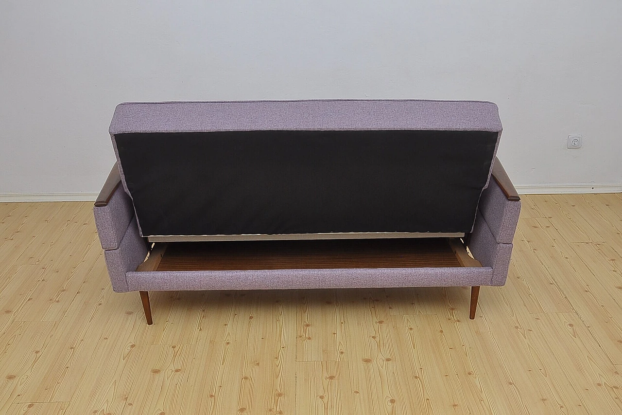Beech and purple fabric folding sofa bed, 1960s 4