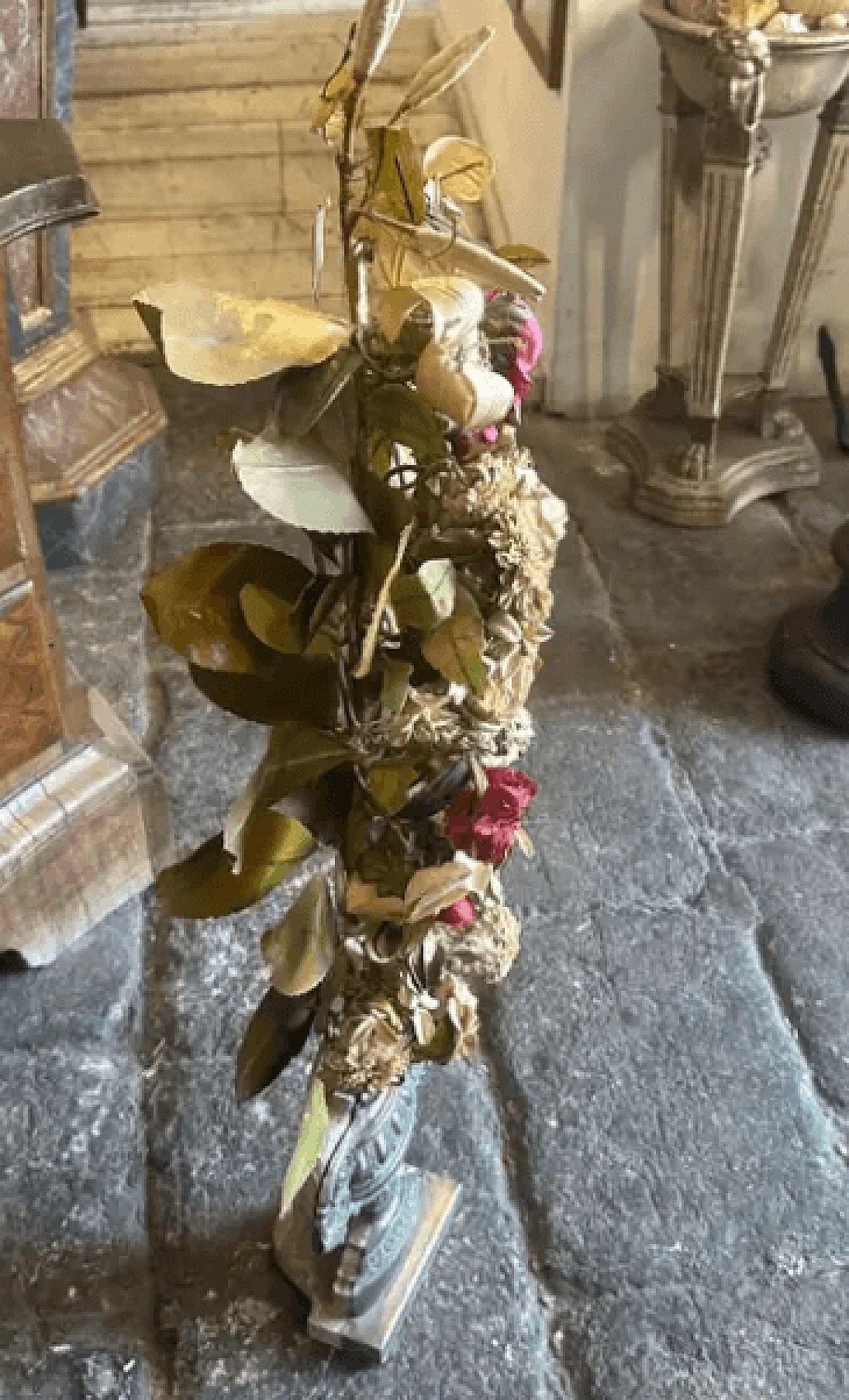 Portapalme decorativo in legno con composizione floreale, primo '800 6