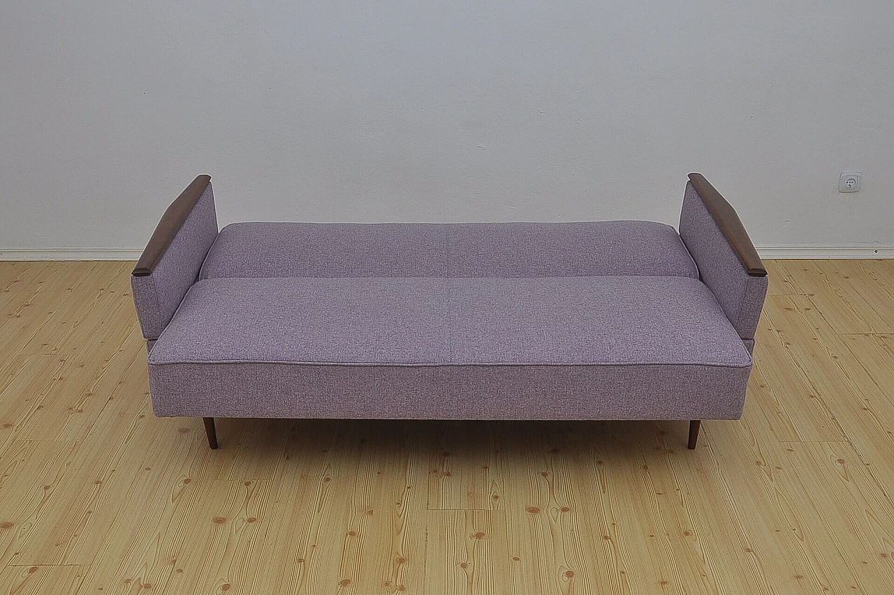 Beech and purple fabric folding sofa bed, 1960s 5