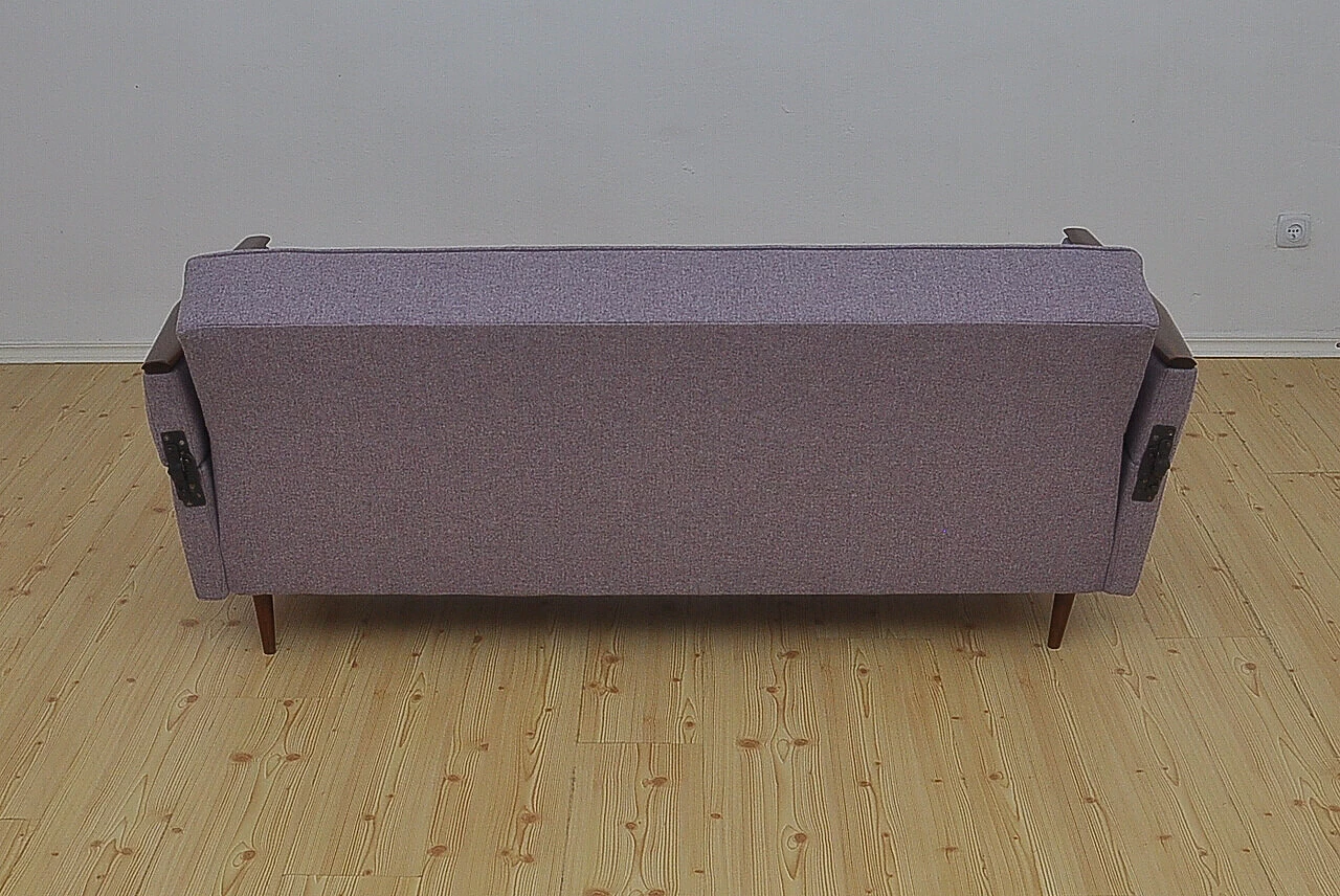 Beech and purple fabric folding sofa bed, 1960s 8