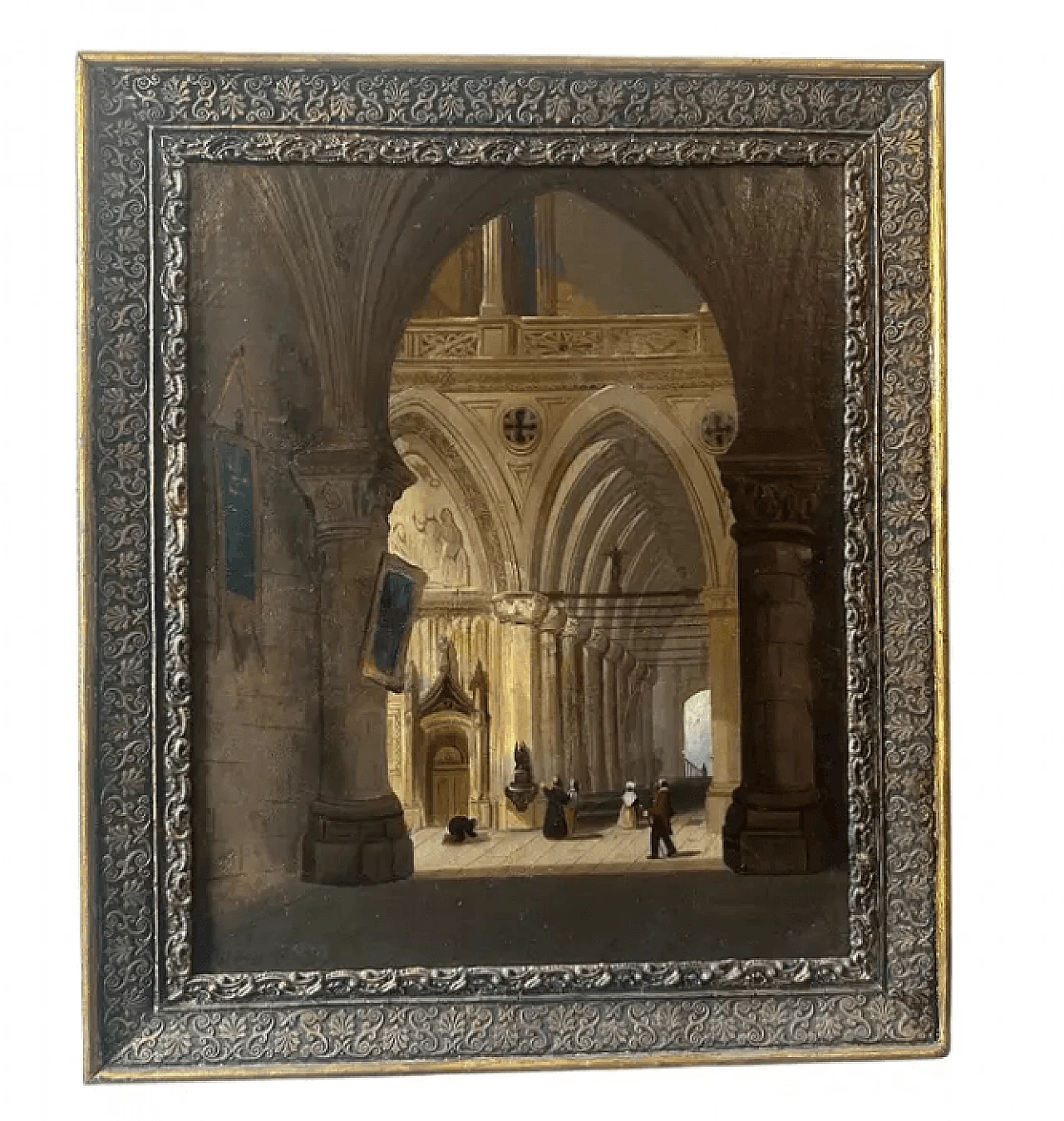 Oil on canvas with frame depicting the interior of a church, 19th century 1