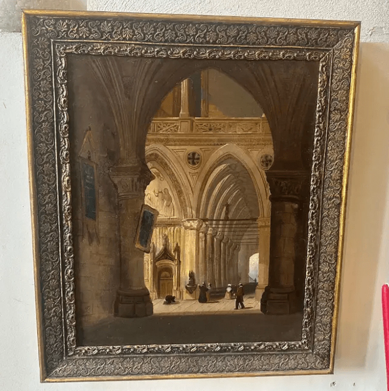 Oil on canvas with frame depicting the interior of a church, 19th century 2