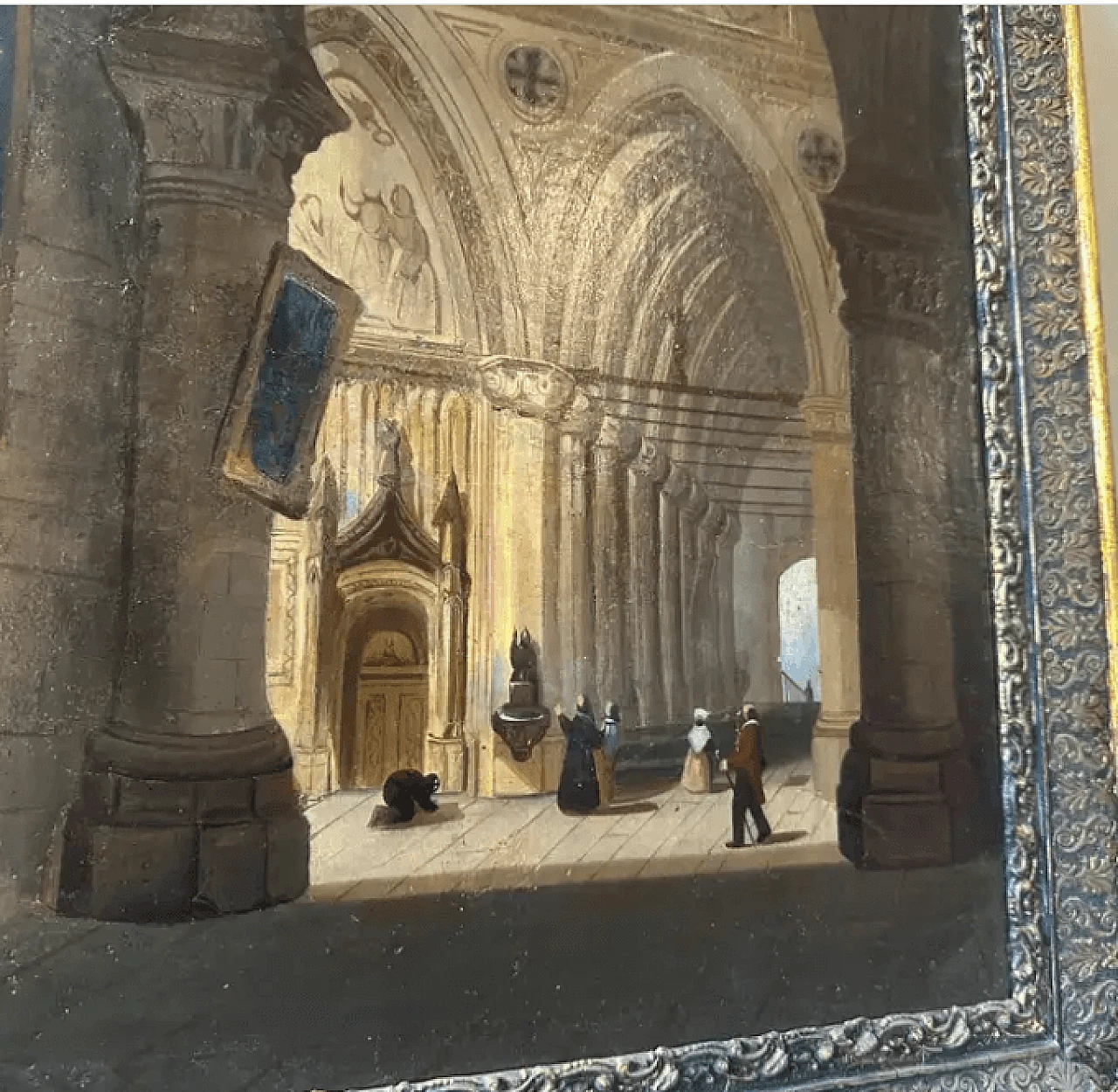 Oil on canvas with frame depicting the interior of a church, 19th century 6