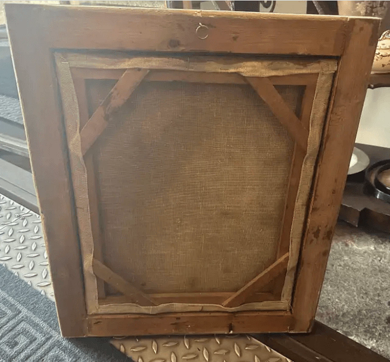 Olio su tela con cornice raffigurante l'interno di una chiesa, '800 8