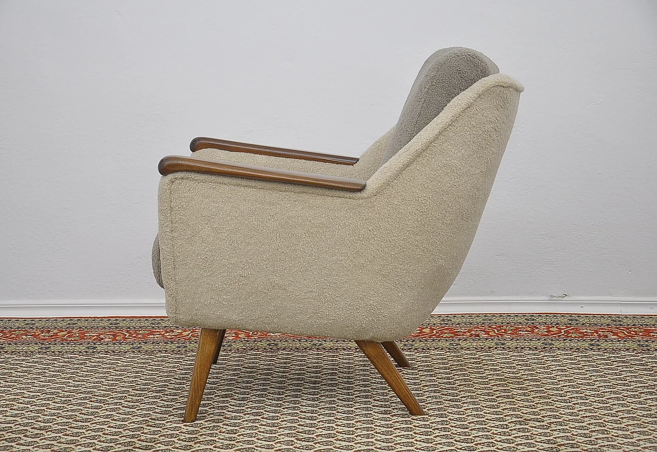 Beech and gray and beige bouclé fabric armchair, 1960s 9