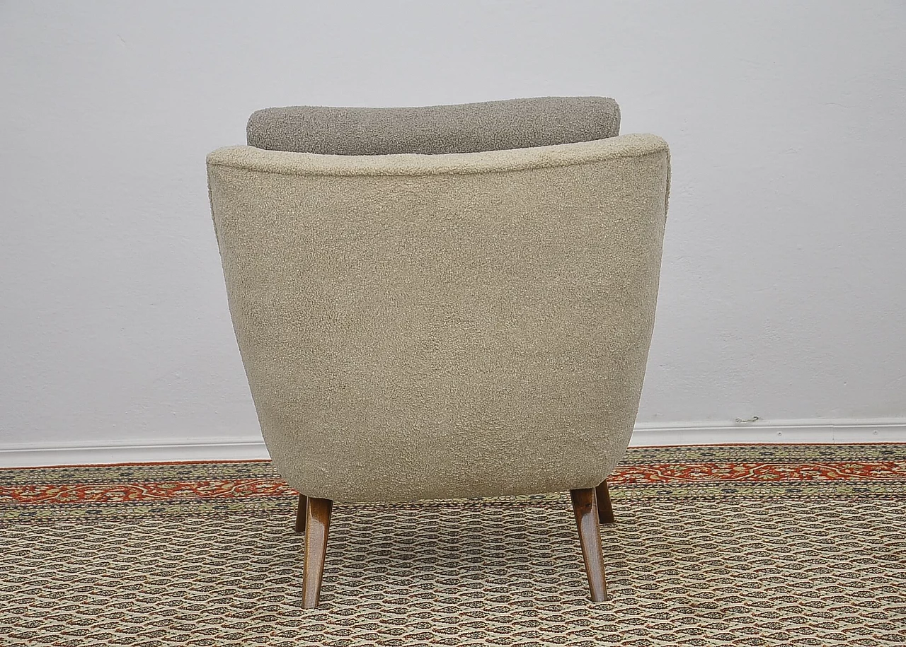 Beech and gray and beige bouclé fabric armchair, 1960s 10