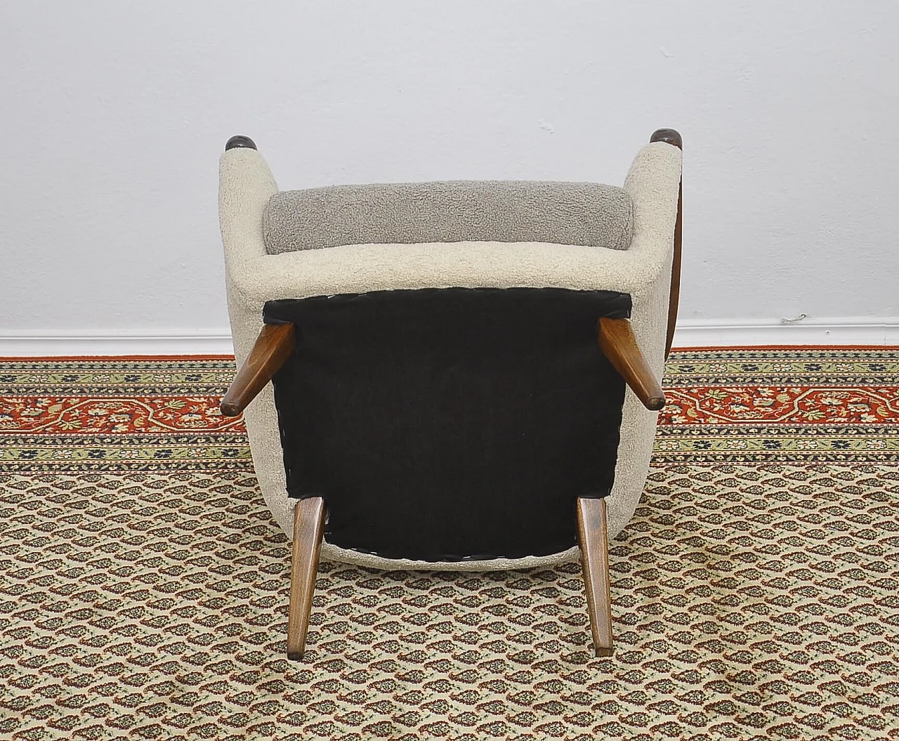 Beech and gray and beige bouclé fabric armchair, 1960s 12
