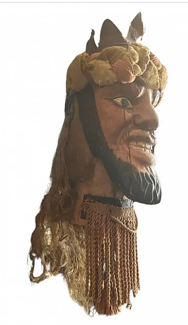 Hand-carved Sicilian Saracen wooden marionette head, late 19th century