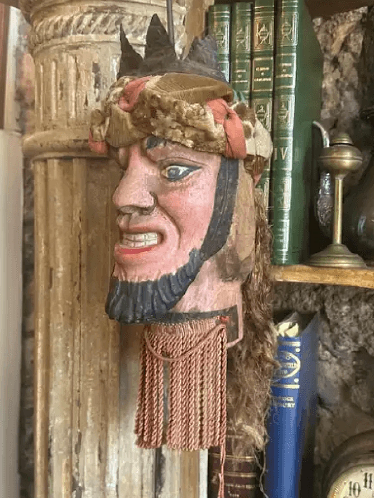 Hand-carved Sicilian Saracen wooden marionette head, late 19th century 4