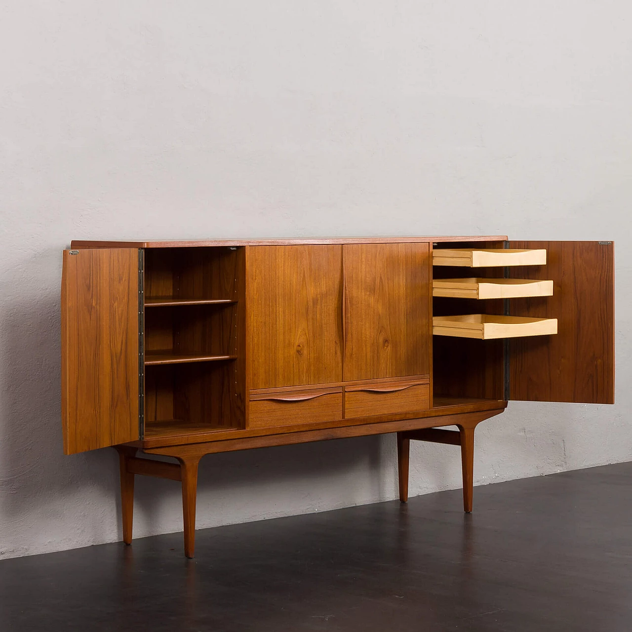 Johannes Andersen highboard, teak credenza, 1960s 2